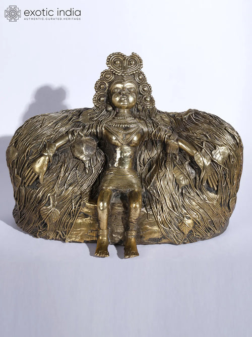 10" Dharti Mata Mother Earth Brass Sculpture with Stone Inlay