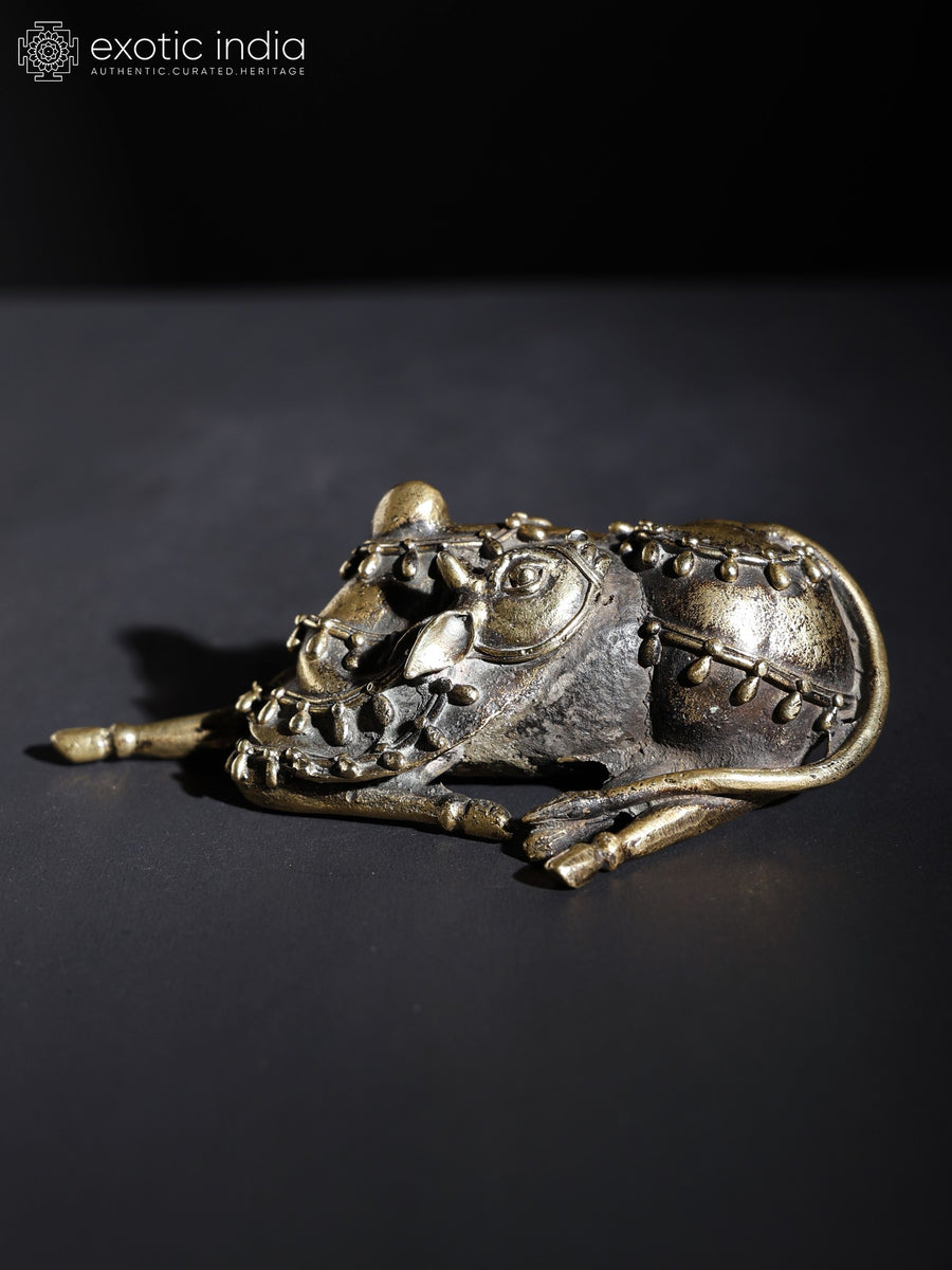 5" Small Decorated Nandi Brass Statue for Pooja