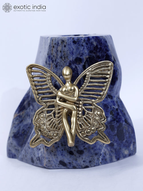 6" Brass Angel Statue with Lapis Lazuli and Candle Holder