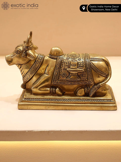 8" Brass Nandi with Shivalinga on Back | Brass Statue