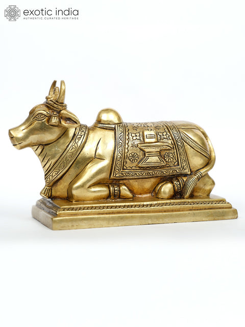 8" Brass Nandi with Shivalinga on Back | Brass Statue