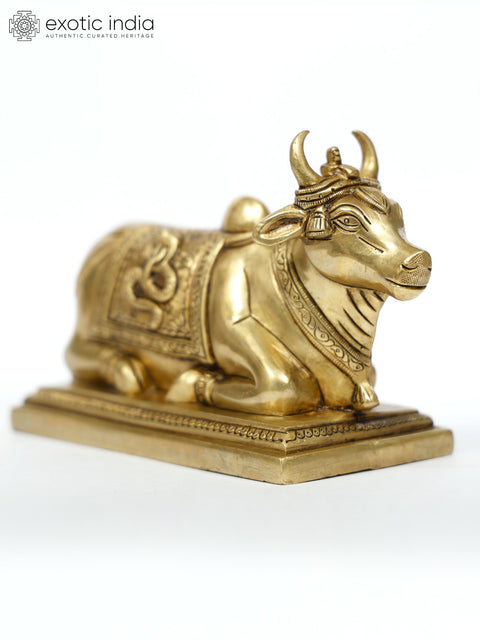 8" Brass Nandi with Shivalinga on Back | Brass Statue