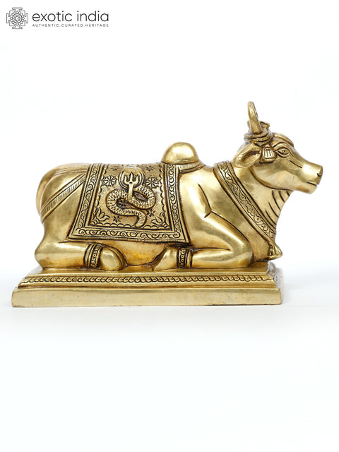 8" Brass Nandi with Shivalinga on Back | Brass Statue