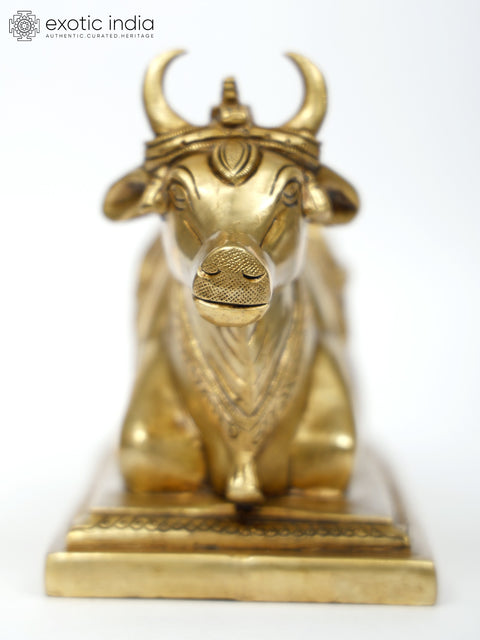 8" Brass Nandi with Shivalinga on Back | Brass Statue