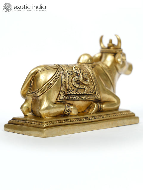 8" Brass Nandi with Shivalinga on Back | Brass Statue