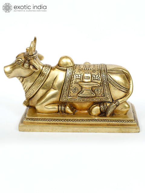 8" Brass Nandi with Shivalinga on Back | Brass Statue