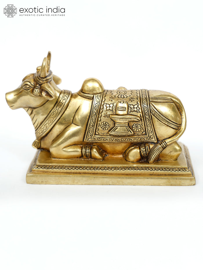 8" Brass Nandi Carrying Shivalinga Handmade Statue