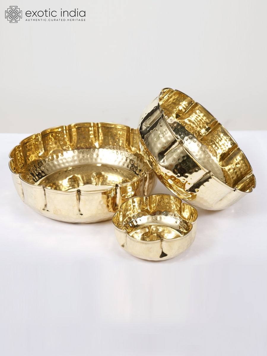 11" Set of Three Designer Brass Bowls for Home Decor