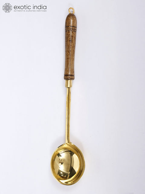 14" Brass Coocking Utensils Set with Wooden Handle | Set of Five