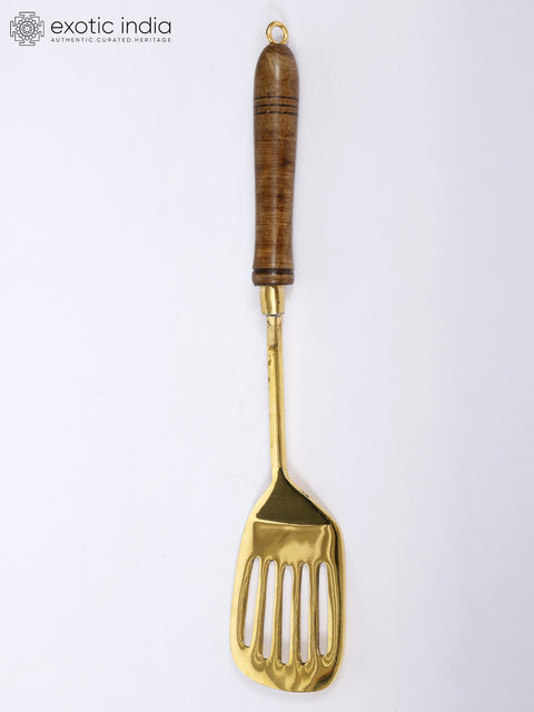 14" Brass Coocking Utensils Set with Wooden Handle | Set of Five