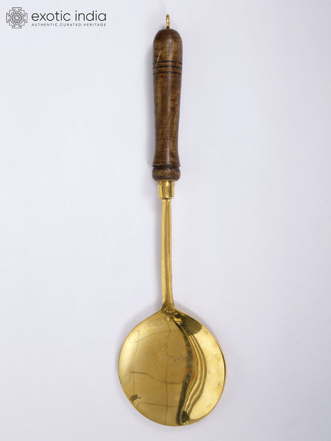 14" Brass Coocking Utensils Set with Wooden Handle | Set of Five