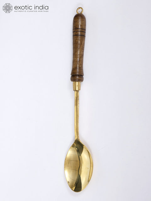 14" Brass Coocking Utensils Set with Wooden Handle | Set of Five