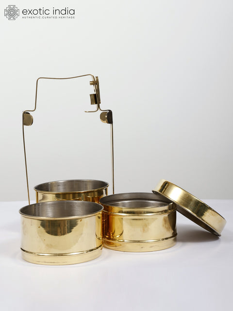 11" Brass Three Tier Lunch Box/Tiffin Box