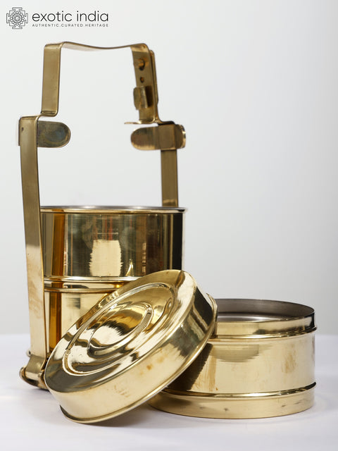 11" Brass Three Tier Lunch Box/Tiffin Box