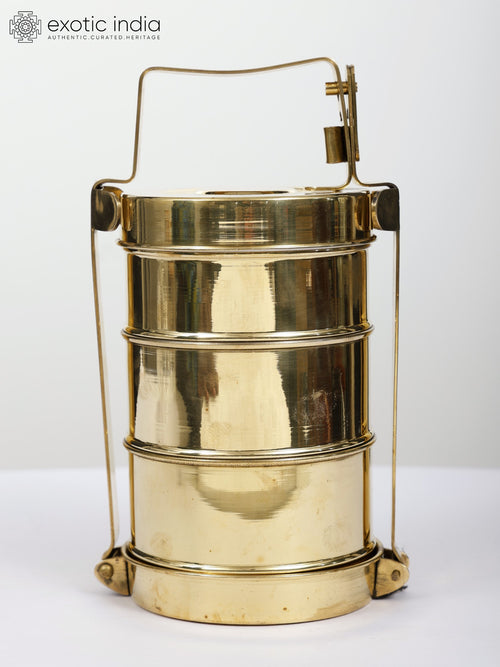 11" Brass Three Tier Tiffin Box for Kitchen Storage