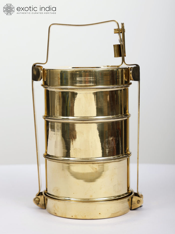 11" Brass Three Tier Tiffin Box for Kitchen Storage