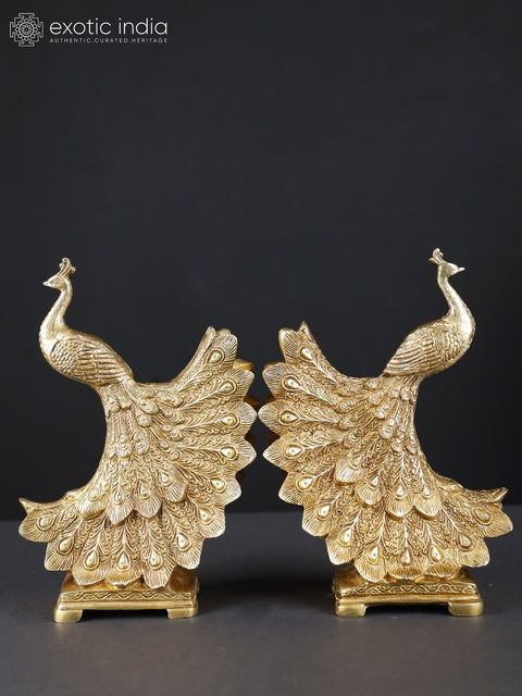 9" Pair of Peacocks | Brass Statues