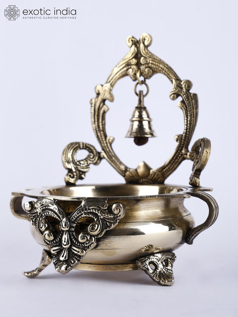 8" Brass Designer Urli with Bell