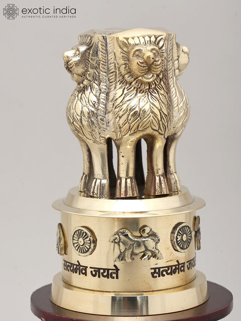 9" Ashoka Stambh - The National Emblem of India | Brass and Wood