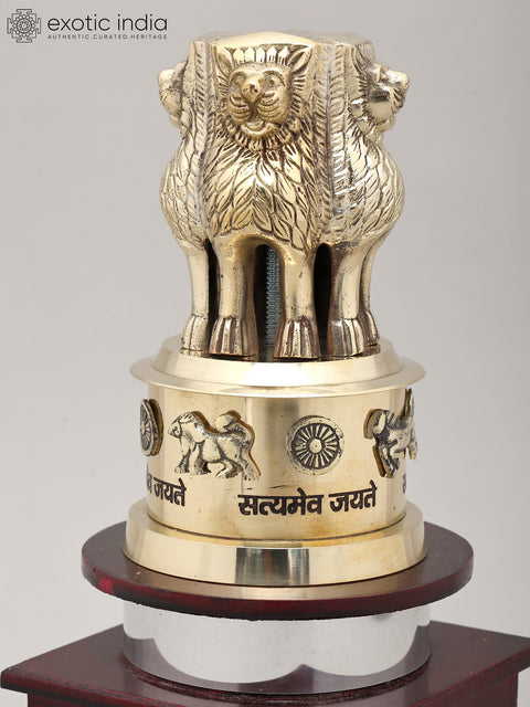 9" Ashoka Stambh - The National Emblem of India | Brass and Wood