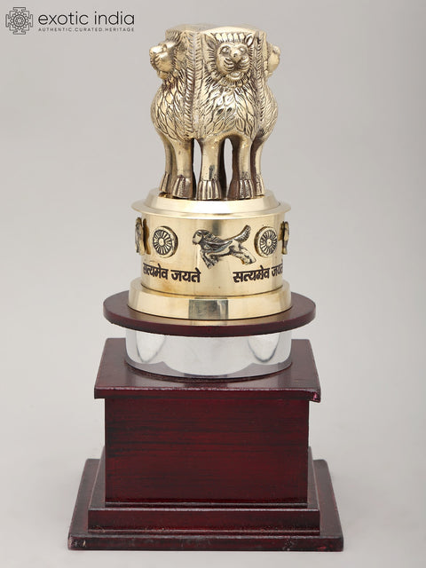 9" Ashoka Stambh - The National Emblem of India | Brass and Wood