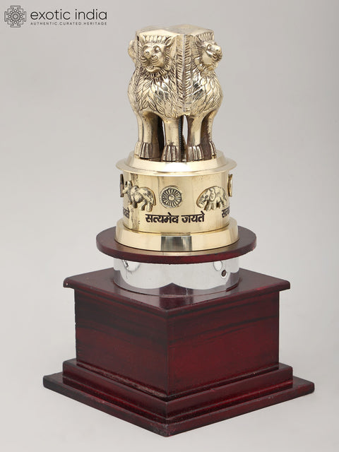 9" Ashoka Stambh - The National Emblem of India | Brass and Wood