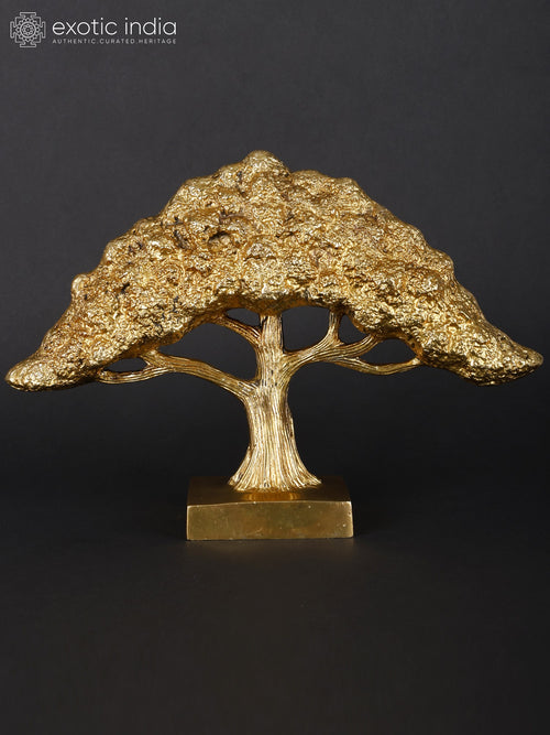 12" Decorative Brass Tree Statue for Home Decor
