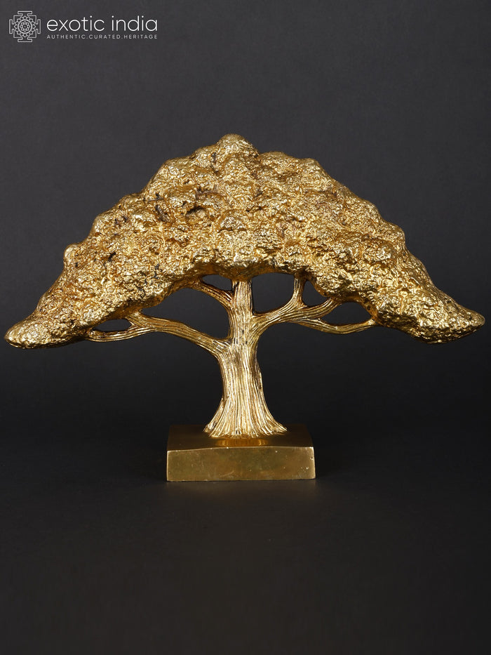 12" Decorative Brass Tree Statue for Home Decor