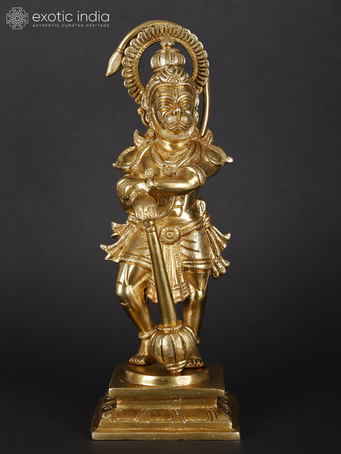11" Standing Lord Hanuman Handmade Brass Statue