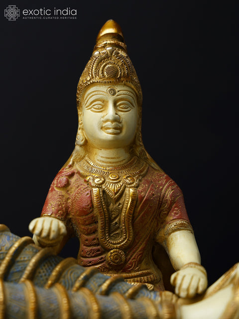 23" Colorful Shesha-Shayi Lord Vishnu with Devi Lakshmi | Brass Statue