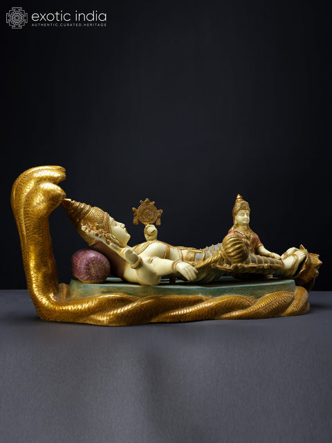 23" Colorful Shesha-Shayi Lord Vishnu with Devi Lakshmi | Brass Statue