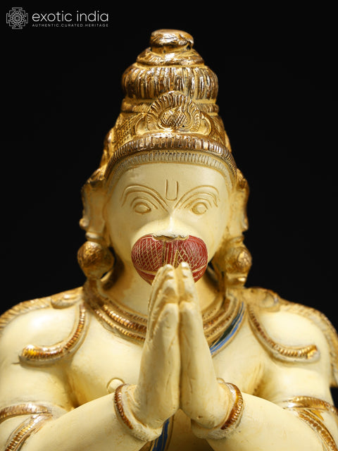 12" Colorful Lord Hanuman Seated in Namaskar Gesture | Brass Statue