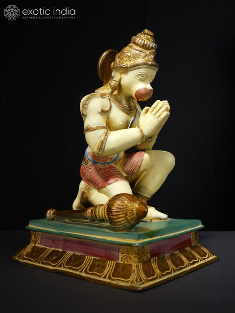 12" Colorful Lord Hanuman Seated in Namaskar Gesture | Brass Statue