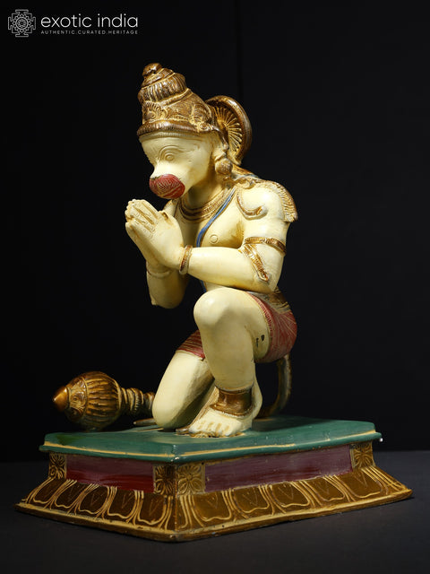 12" Colorful Lord Hanuman Seated in Namaskar Gesture | Brass Statue