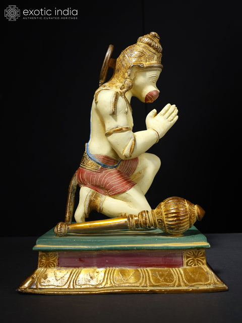 12" Colorful Lord Hanuman Seated in Namaskar Gesture | Brass Statue