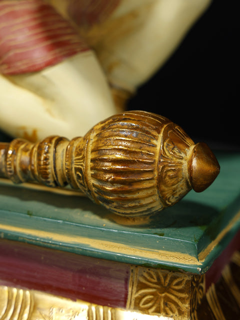 12" Colorful Lord Hanuman Seated in Namaskar Gesture | Brass Statue