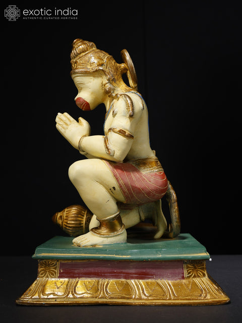 12" Colorful Lord Hanuman Seated in Namaskar Gesture | Brass Statue