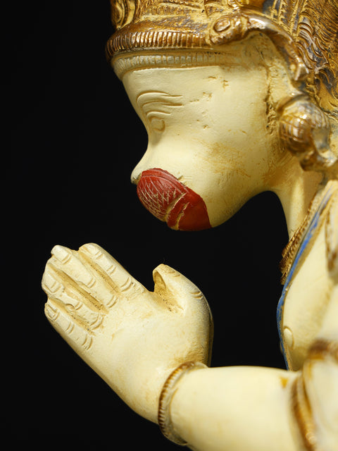 12" Colorful Lord Hanuman Seated in Namaskar Gesture | Brass Statue