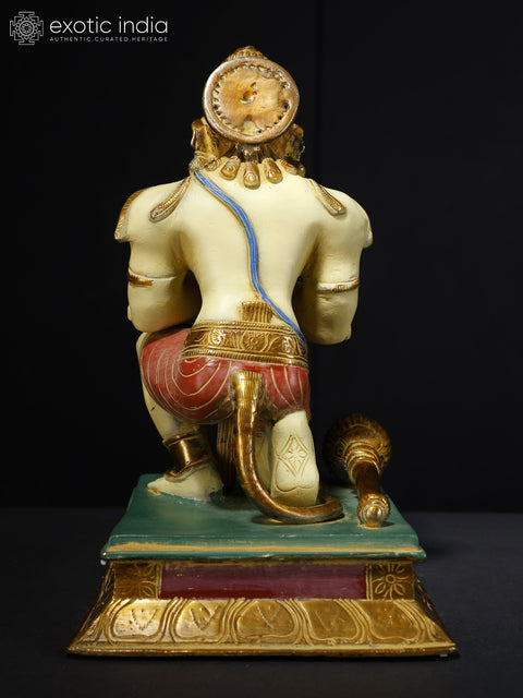 12" Colorful Lord Hanuman Seated in Namaskar Gesture | Brass Statue