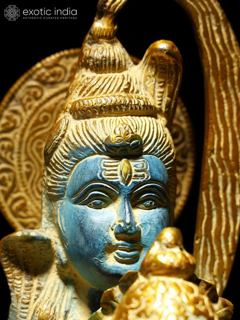 18" Blue and Golden Colored Shiva Family Statue in Brass