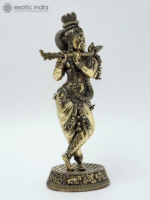9" Superfine Lord Krishna Brass Statue Playing Flute