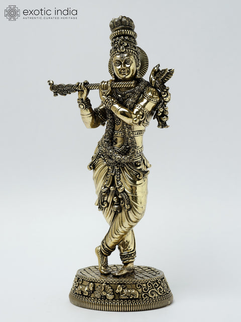 9" Superfine Lord Krishna Brass Statue Playing Flute