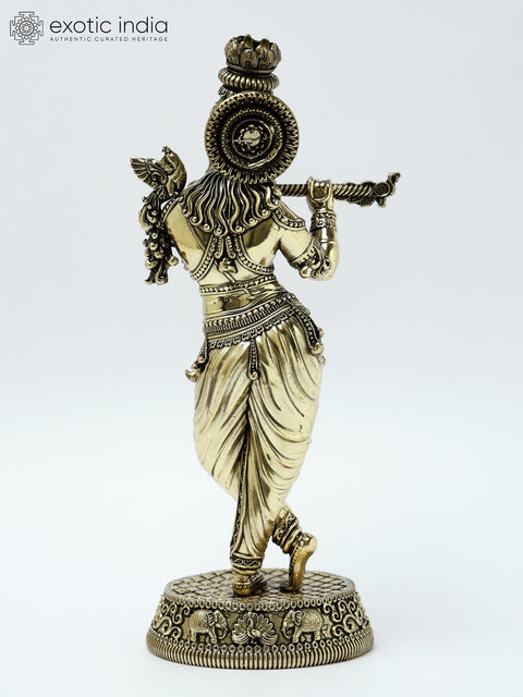9" Superfine Lord Krishna Brass Statue Playing Flute