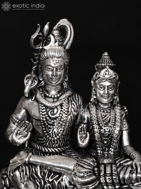 Small Superfine Shiva Parvati Brass Statue Seated in Blessing Gesture | Multiple Sizes
