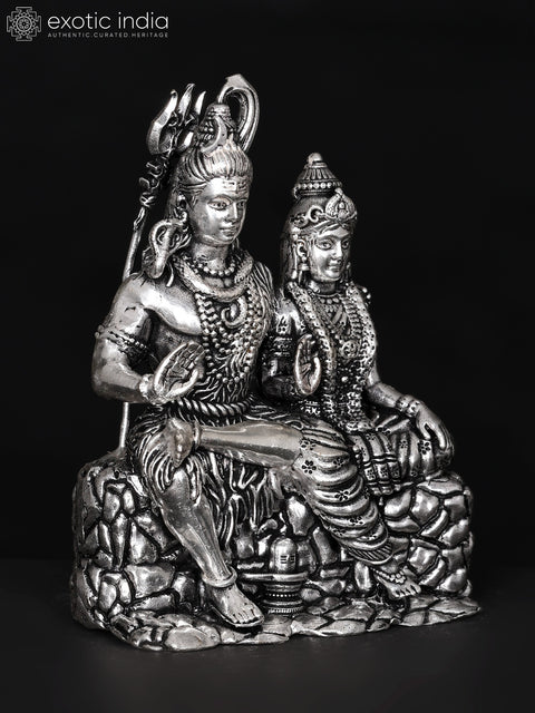 Small Superfine Shiva Parvati Brass Statue Seated in Blessing Gesture | Multiple Sizes