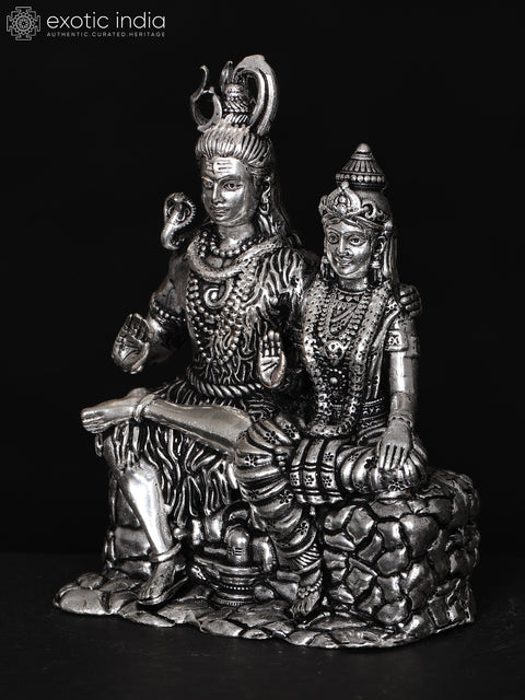 Small Superfine Shiva Parvati Brass Statue Seated in Blessing Gesture | Multiple Sizes