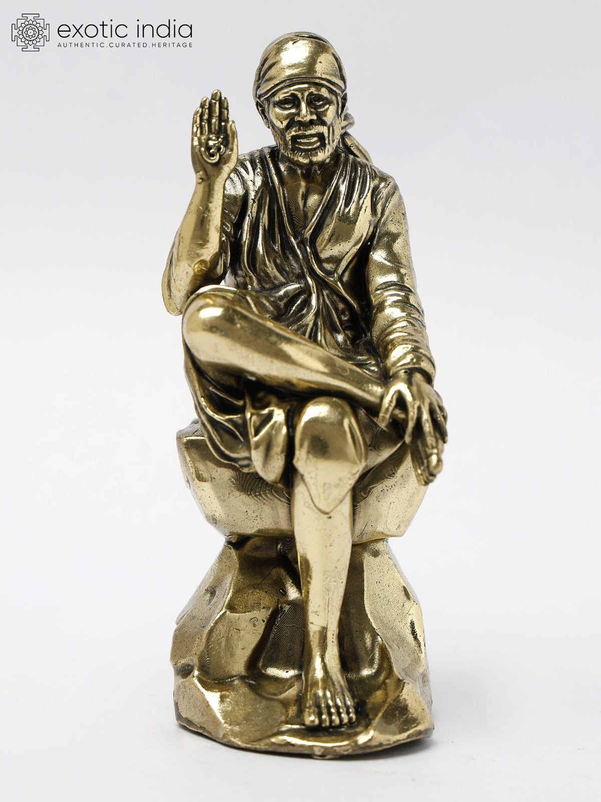 5" Blessing Sai Baba Handmade Brass Statue for Pooja