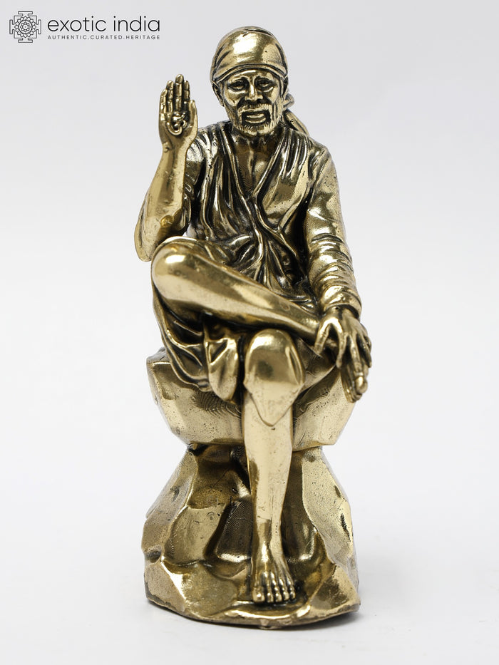 5" Blessing Sai Baba Handmade Brass Statue for Pooja