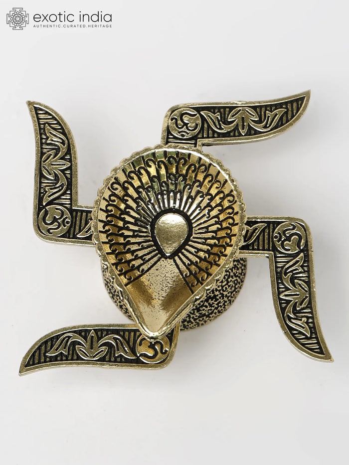 2" Small Brass Swastik Diya for Pooja