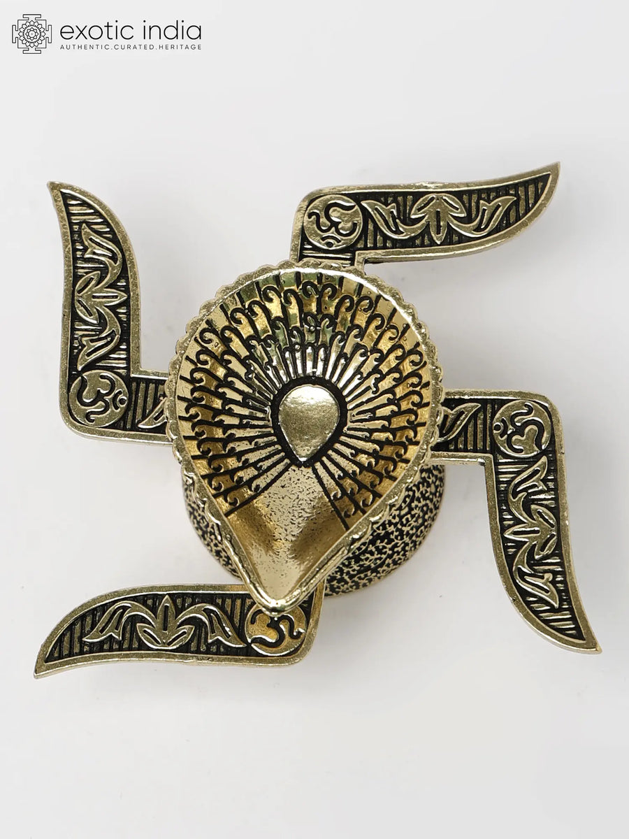 2" Small Brass Swastik Diya for Pooja